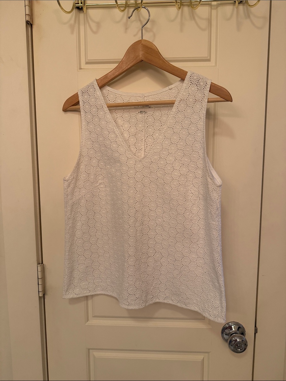 rag & bone White Eyelet V-Neck COTTON Tank Large